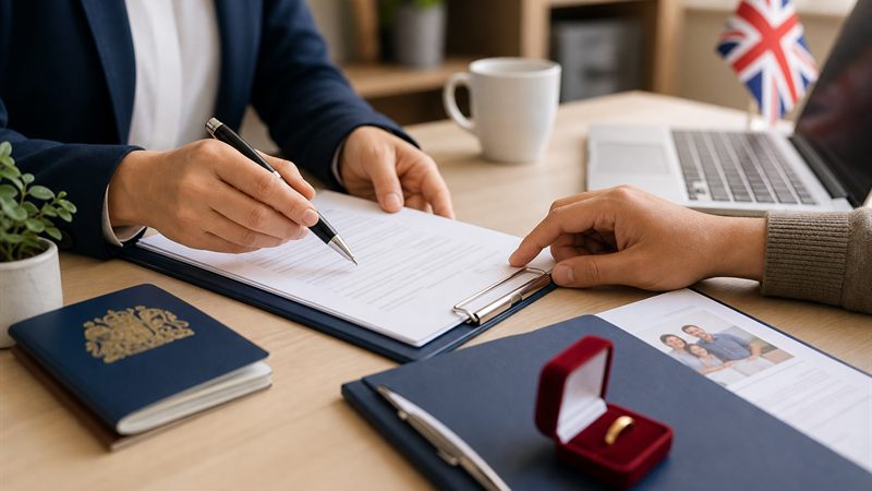 Family visa advice documents being reviewed in a professional office