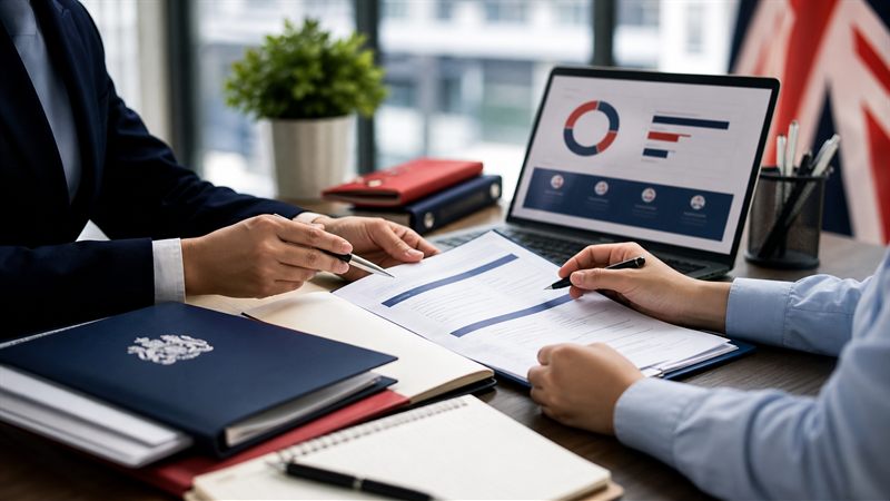Employer sponsorship and skilled worker visa paperwork in an office